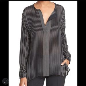 Vince Striped Silk Popover Top
